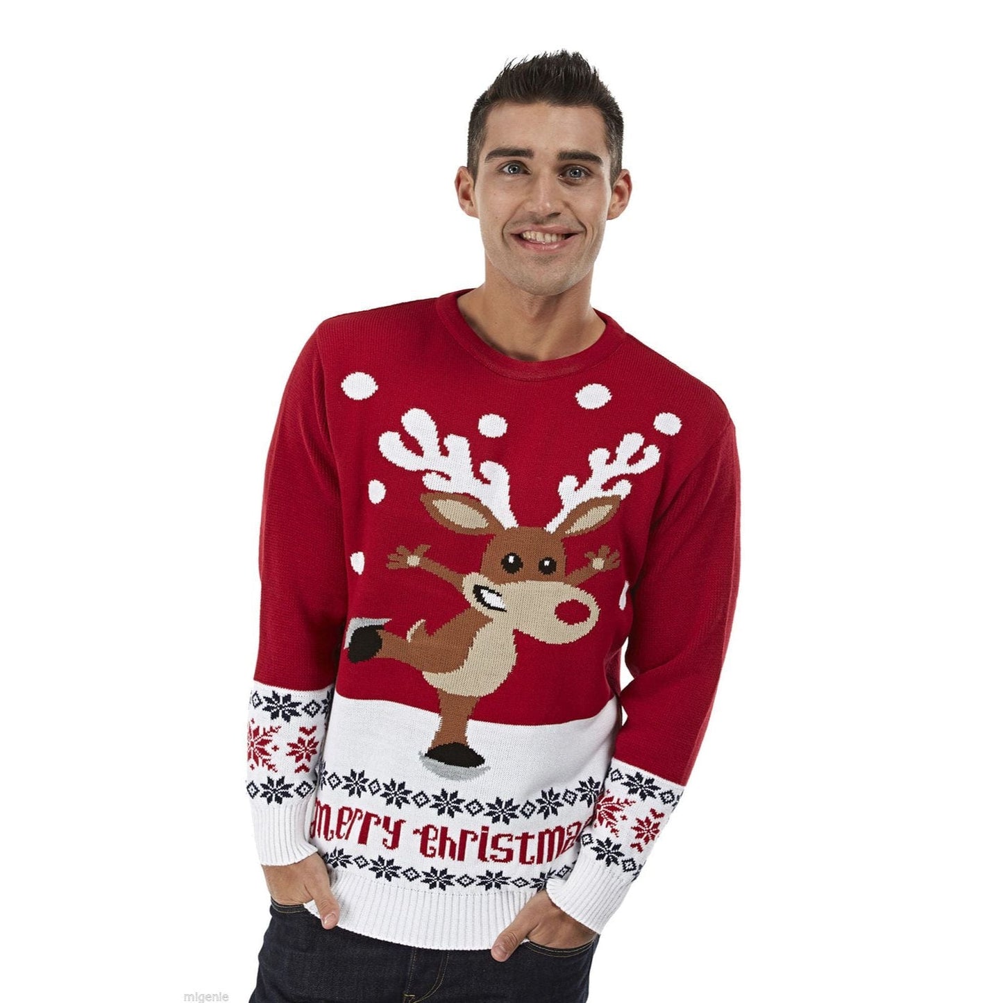 Pull de Noël - Rudolph On Ice Rouge pour Homme